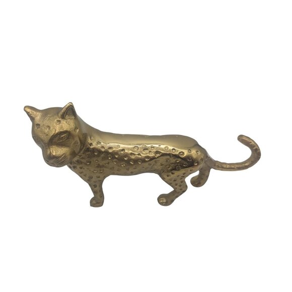 Leopard Cheetah Jaguar Cat Brass Gold tone Figurine Statue Metal Vintage - Picture 10 of 11